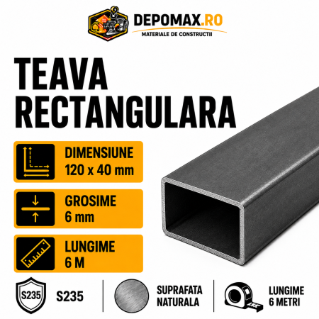 Teava rectangulara 120 x 40 x 6 mm, 6 metri